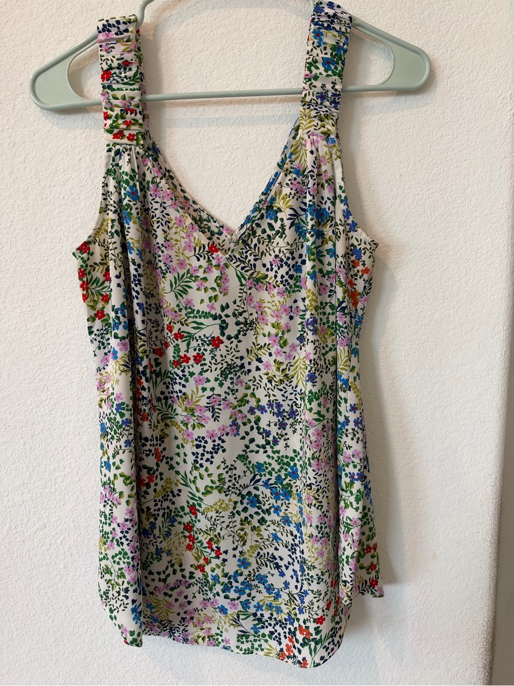 CAbi Floral V-Neck Camisole in Cream with Blue, Green & Pink Accents